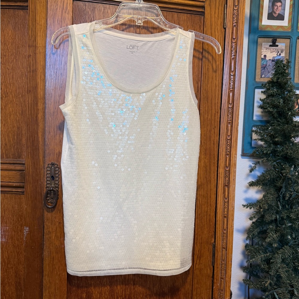 LOFT Women's Ivory Sequin Tank Top